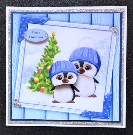 Gorgeous Penguins In Blue Bobble Hats  8x8 by Belinda Rub