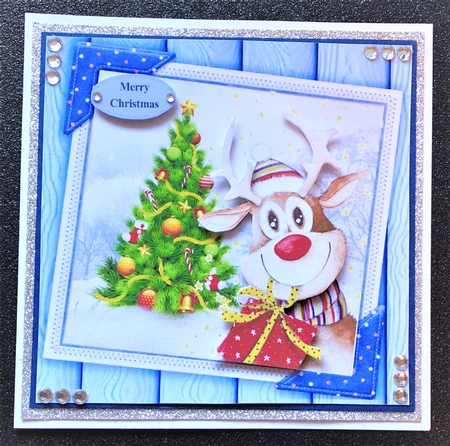 Gorgeous Reindeer In Santa Hat 8x8 by Belinda Rub