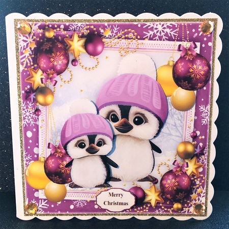 Gorgeous Penguins With Purple & Gold Baubles 8x8 Mini Kit by Belinda Rub
