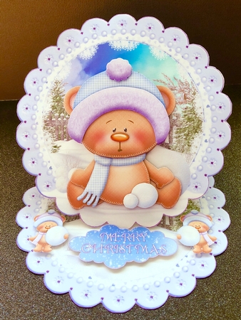 Cute Little Snowball Bear Scalloped Round Easel Card by Belinda Rub
