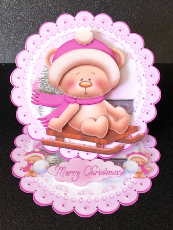 Cute Little Sledging Bear Scalloped Round Easel Mini Kit  by Belinda Rub