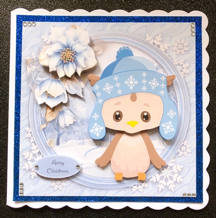 Gorgeous Owl In Winter Hat With Blue Flowers 8x8 Mini Kit by Belinda Rub