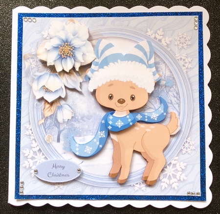 Gorgeous Reindeer In Winter Hat With Blue Flowers 8x8 Mini Kit by Belinda Rub