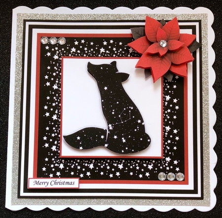 STARRY FOX & POINSETTIA Christmas or Birthday 7.5 Quick Card by Belinda Rub
