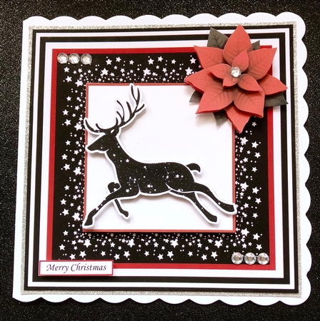 STARRY REINDEER & POINSETTIA Christmas or Birthday 7.5 Quick Card by Belinda Rub