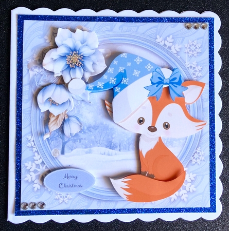 Gorgeous Fox In Winter Hat With Blue Flowers 8x8 Mini Kit by Belinda Rub