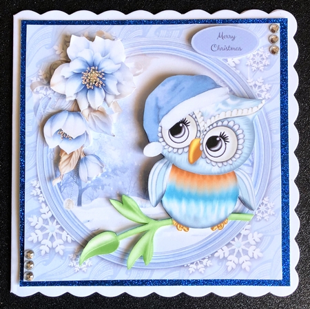 Gorgeous Owl In Winter Hat With Blue Flowers 8x8 Mini Kit by Belinda Rub