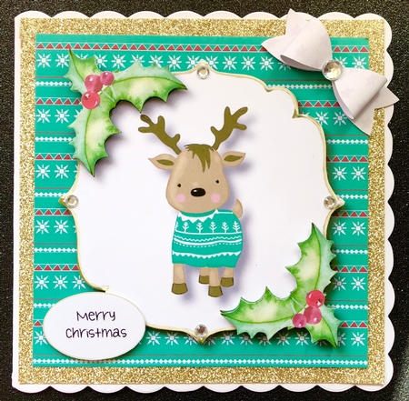 Cute Teal Christmas Jumper Reindeer by Belinda Rub