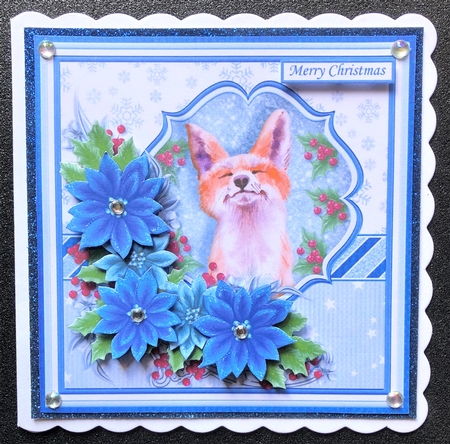 FOX & BLUE POINSETTIA 7.5 Christmas Decoupage & Insert Mini Kit by Belinda Rub