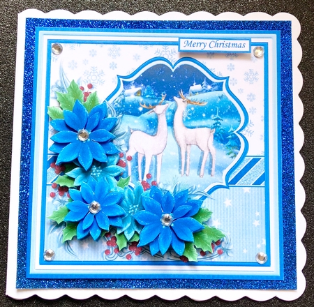 DEER & BLUE POINSETTIA 7.5 Christmas Decoupage & Insert Kit by Belinda Rub