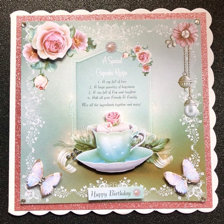Cup Cake card front with verse. decoupage and sentiments by Belinda Rub