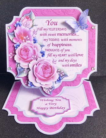 PASTEL ROSE Large Easel Card Decoupage 7.7 Birthday or Mothers Day by Belinda Rub