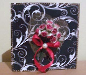 Black Rose Bouquet White Swirl Blank Card by Belinda Wilson