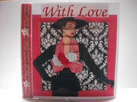 Vintage Fashion Lady on Damask Background Pyramid by Belinda Wilson