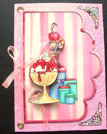 Cherry Sundae Scallope Edge Curve Card by Belinda Wilson