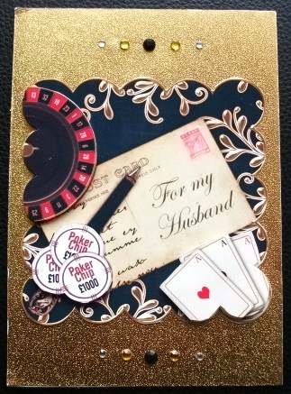 Black Roulette for My Husband 8in Scallop Decoupage Topper by Belinda Wilson