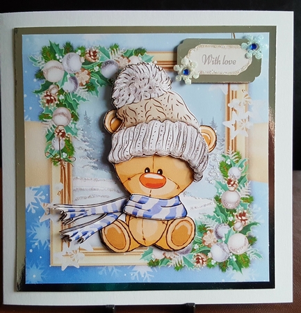 Gorgeous Brown Bear With Blue Scarf 8x8 Mini Kit by Benita Jenkinson