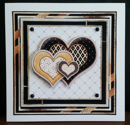 BLACK & GOLD HEARTS Various Occasions 6x6 Decoupage & Insert Card Kit by Benita Jenkinson