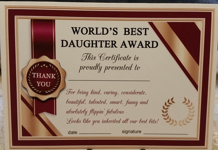 WORLDS BEST DAUGHTER Humorous A5 Certificate & Ages Card Kit by Benita Jenkinson