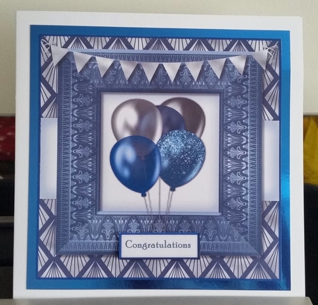 Birthday Balloons In Blue Card Topper by Benita Jenkinson