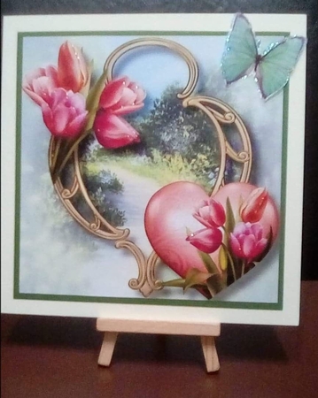 Hearts & Flowers On Golden Frame - Tulips 8x8 by Benita Jenkinson