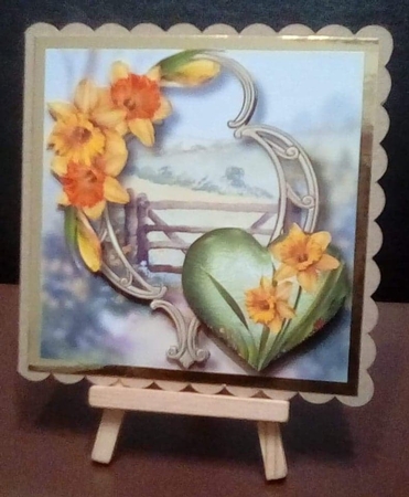 Hearts & Flowers On Golden Frame - Daffodils by Benita Jenkinson