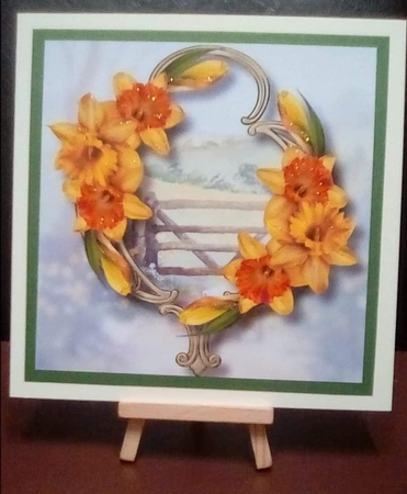 Gorgeous Flowers On Golden Frame - Daffodils 8x8 by Benita Jenkinson