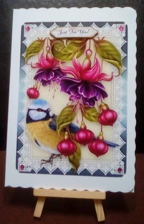 Fuschias, Lace & Bluetit - 5 x 7 Card Kit With Decoupage, Insert, Envelope & Masses Of Tags  by Benita Jenkinson