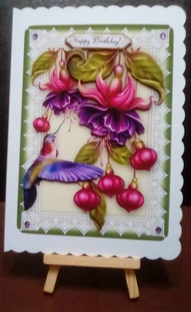 Fuschias, Lace & Humming Bird - 5 x 7 Card Kit With Decoupage, Insert, Envelope & Masses Of Tags  by Benita Jenkinson