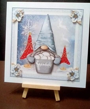 Christmas Snow Gnome 7x7ins Decoupage Topper 1 by Benita Jenkinson