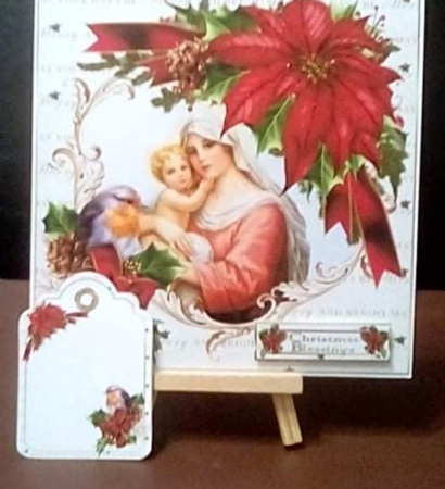 8x8 Poinsettia and robin with Christmas scene 1 by Benita Jenkinson