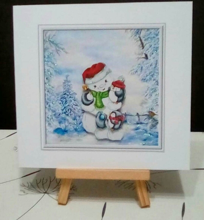 Penguins and snowman 7x7 by Benita Jenkinson