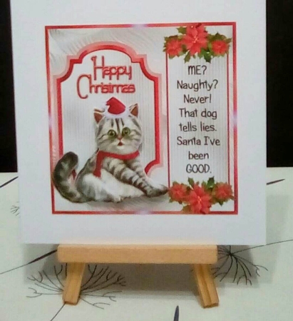 Crazy Christmas Cats 2 - 6x6 inch card front with decoupage by Benita Jenkinson