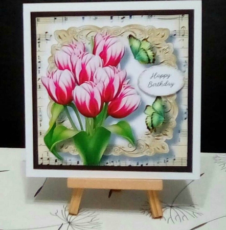 Fabulous Floral With Sheet Music - Pink Tulips 8x8 by Benita Jenkinson