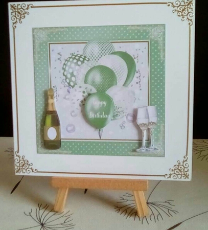 Birthday Green Balloons 7x7ins Decoupage Topper  by Benita Jenkinson