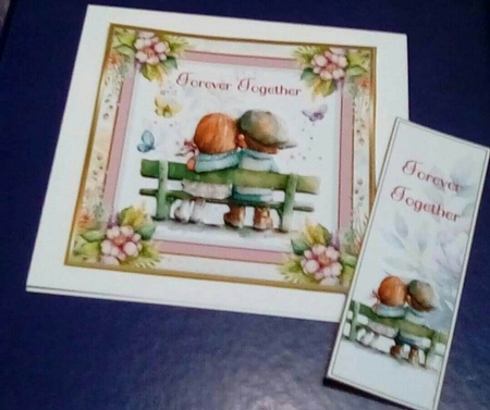 Forever Together 8x8ins Decoupage Kit with Matching Bookmarks by Benita Jenkinson