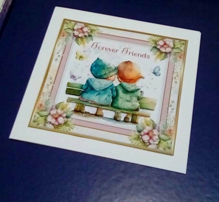 Forever Friends 8x8ins Decoupage Kit with Matching Bookmarks by Benita Jenkinson