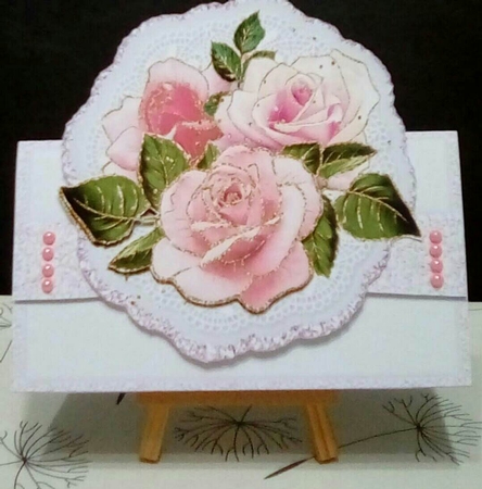 Pink & Gold Roses All Occasions 7 x 7 Shaped Card by Benita Jenkinson