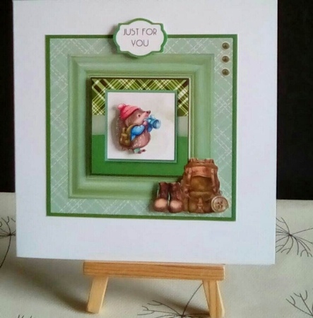 Hiking Hedgie - 7x7 Inch Square Card  by Benita Jenkinson