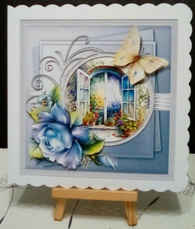 Blue rose and butterfly 7x7 by Benita Jenkinson