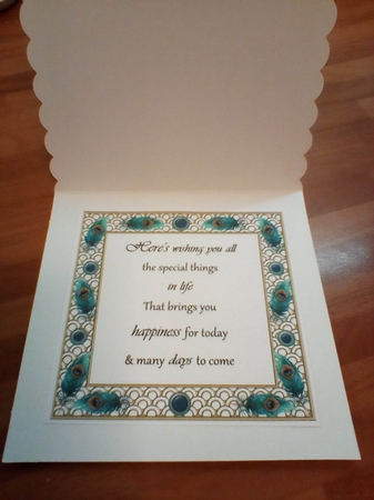 Peacock feather Birthday insert 1 by Benita Jenkinson
