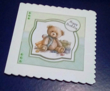 Birthday Bear #3 (7x7 inch square card) by Benita Jenkinson