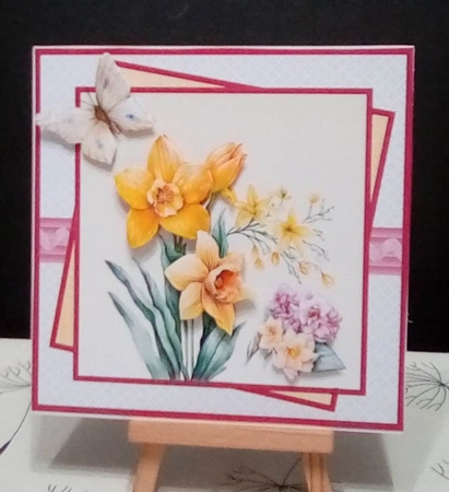 Spring daffodils and butterfly 7x7 by Benita Jenkinson