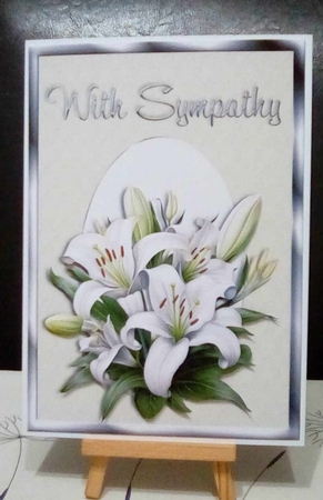 Lilies Sympathy Card Front with Decoupage by Benita Jenkinson