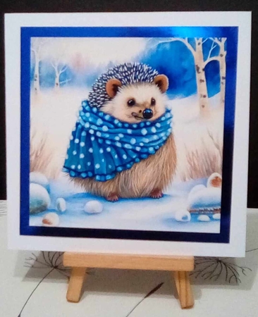 Cute ChristmasHedgehogs in colourful scarves card toppers for 8x8 cards by Benita Jenkinson