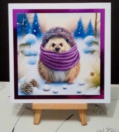 Cute ChristmasHedgehogs in colourful scarves card toppers for 8x8 cards by Benita Jenkinson