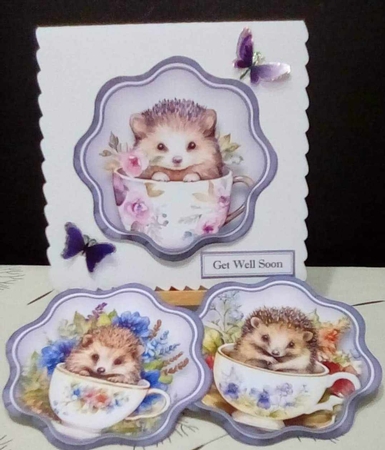 Cute Hedgehogs in a Cup 4-6 Toppers with Sentiments  by Benita Jenkinson