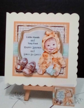 Baby in a cute Giraffe suit 8x8 by Benita Jenkinson