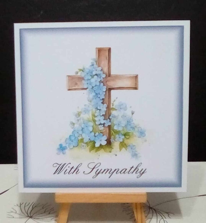 Sympathy Forget-me-nots on a wooden cross (3) by Benita Jenkinson