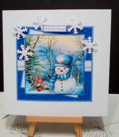 Snowman and robin friend 7x7 by Benita Jenkinson